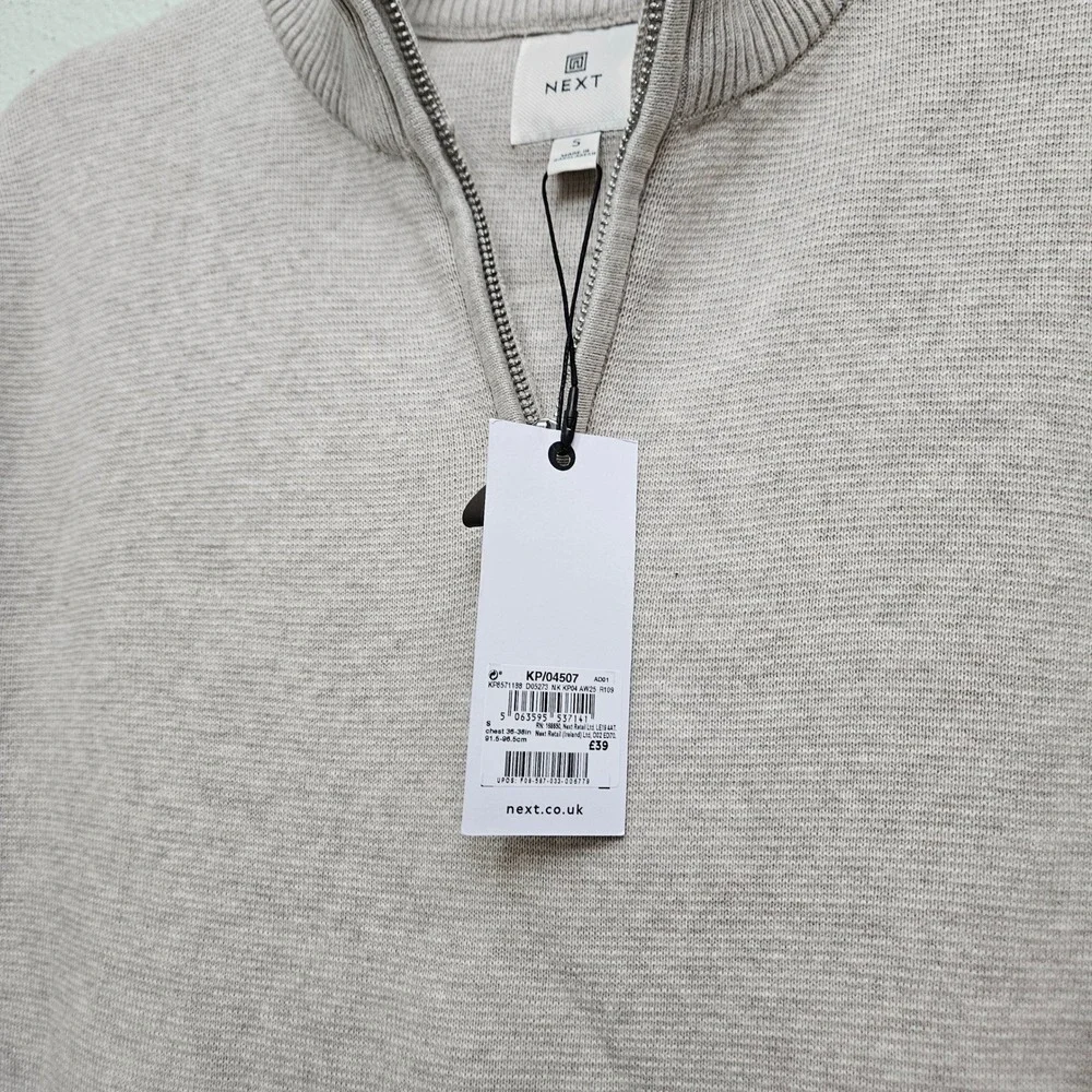 Next Quarter Zip Sweater Mens Small Taupe‎ Cotton Textured Mock Neck Casual